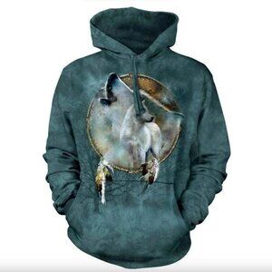The Mountain Unisex Medium Wolf Spirit Hooded Sweatshirt Tie Dye Teal Hoodie